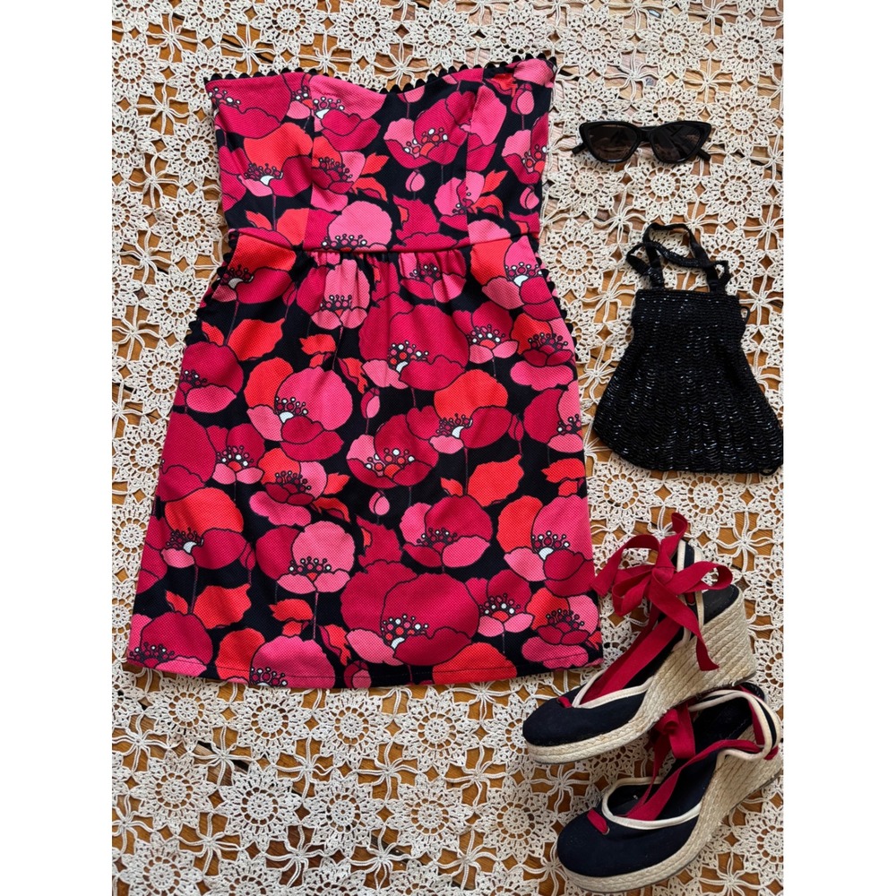 Judith March‎ Strapless Poppy Print Party Dress Sz M